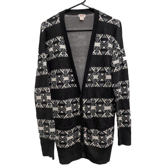 Vintage 90s Mossimo Womens Cardigan XL Black White Longline Aztec BOHO - Picture 1 of 8